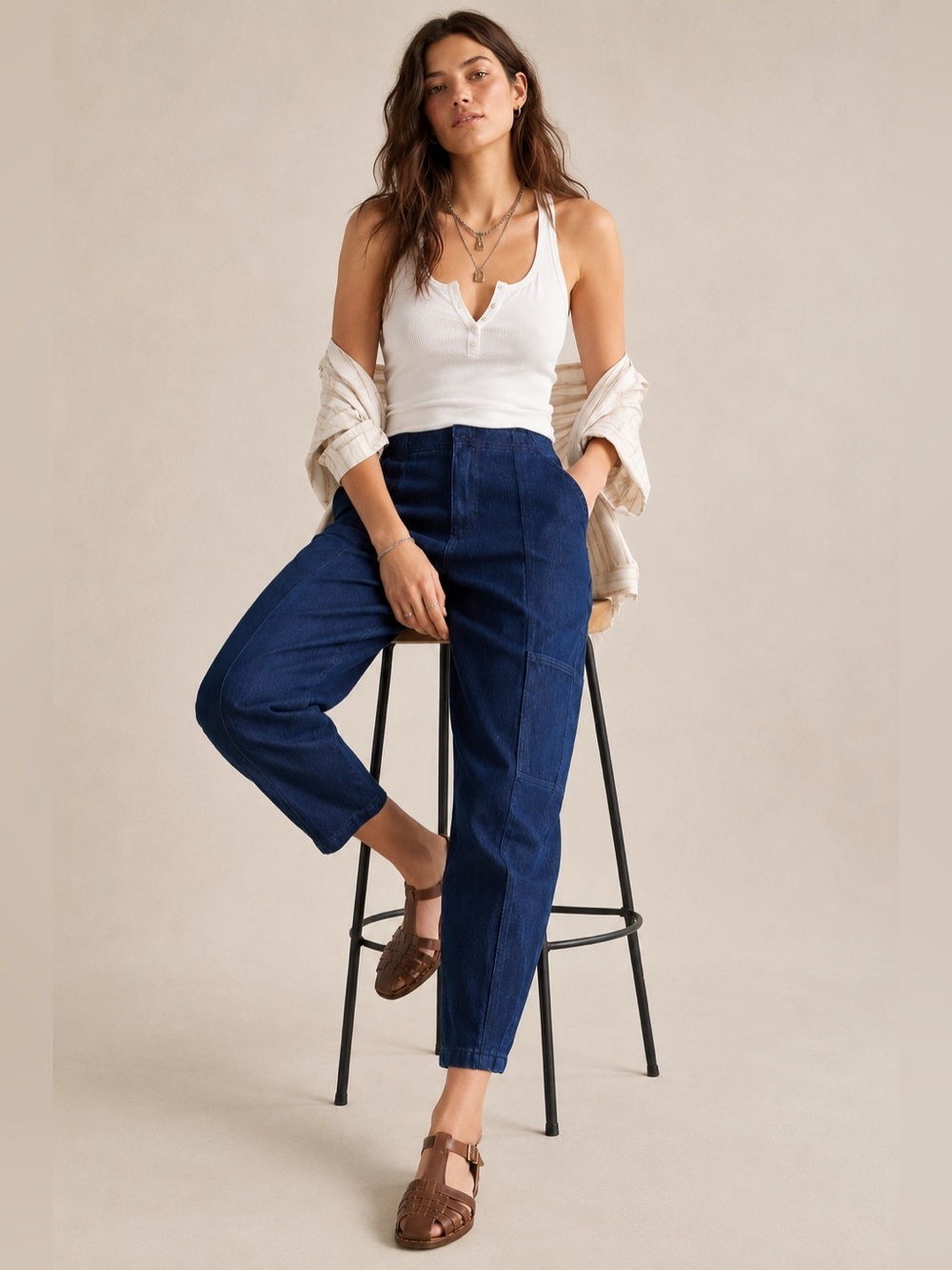 Anthropologie Pilcro Utility Barrel Leg Denim Jeans High Rise Dark Wash 25